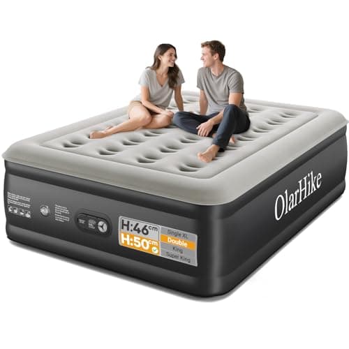 Image of OlarHike Double Airbed with Built in Pump, 50cm High Raised Inflatable Mattress, Blow Up Mattress for Guests, Folding Bed with Flocked Top, Waterproof Surface, 135 x 190 x 50cm, 1 Air Bed Only