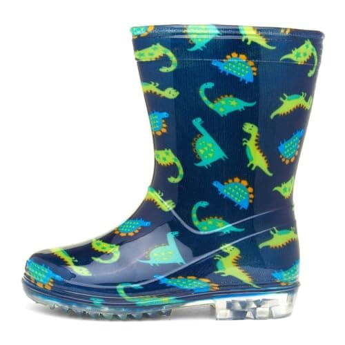 Image of Shoe Zone - Boys Navy & Green Dinosaur Print Welly - Size 8 Child UK - Multicolour
