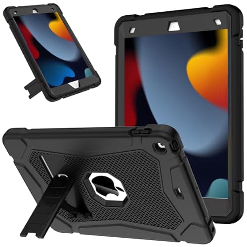 Image of SINSO Case for iPad 9th/8th/7th Generation (2021/2020/2019) 10.2 inch, Fully-Body Heavy Duty Shockproof Protective Kids iPad Cover, Built-in Kickstand, Black