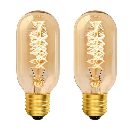 Image of Caldarax E27 Vintage Edison Light Bulb Dimmable, T45 Vintage Decorative Light Bulbs, Warm White 2700K, Amber Glass, AC 230V, E27 Edison Screw Spiral Retro Bulbs, Filament Tube Bulb, 2 Pack