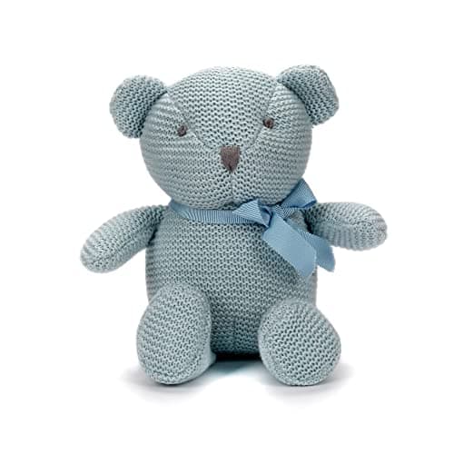 Image of FLUFFYFUN 100% Organic Cotton Blue Teddy Bear 6.5", Baby Soft Toys for Newborn