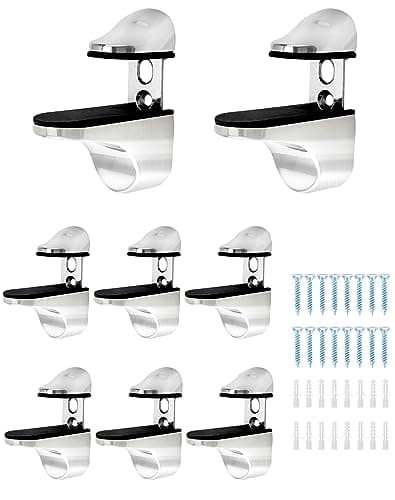 Image of QWORK® 8 Pack Adjustable Glass Shelf Bracket, Wall Mounted Zinc Alloy Glass Shelf Support for 3-20 mm Thickness Glass
