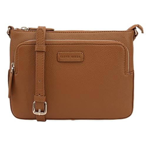 Image of Lloyd Baker London – DEVAL Double-Zip Leather Crossbody Bag: Women's Functional Design in 100% Genuine Full-Grain Leather- CARAMEL CAFÉ (Tan)
