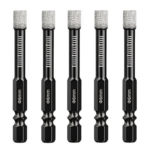 Image of 5Pcs Porcelain Tile Drill Sets, 6mm Dry Diamond Drill Bits, Hex Shank Diamond Dry and Wet Drill Kit for Drilling Granite, Tile Stone, Ceramic, Marble, Glass, Hard Materials