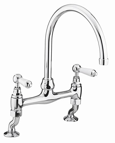 Image of Bristan Renaissance Bridge Kitchen Sink Mixer Tap Dual Lever Handles, Chrome Kitchen Sink Taps