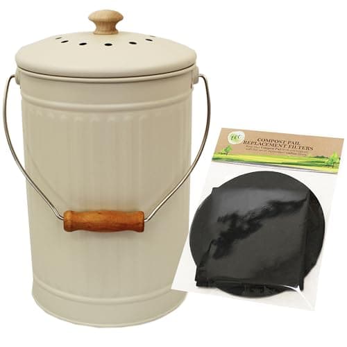 Image of Chalk White – 7 Litre Metal Compost Caddy/Food Waste Bin & 1 Filter Pack