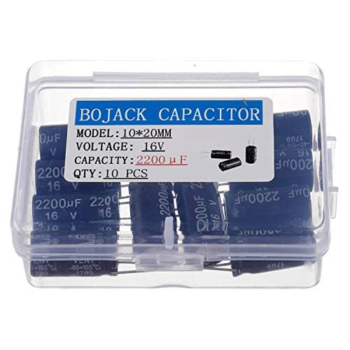 Image of BOJACK 2200uF 16V 10X20mm Capacitors 2200 MFD 16 Volt 0.39x0.79 Inch ±20% Aluminum Electrolytic Capacitors(Pack of 10 Pcs)