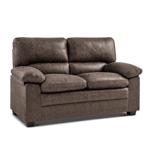 Image of Bravich Oxford Faux Leather Sofa, 2 Seater Sofa, Two Seat Compact Couch for Living Room, Easy Wipe Clean, Solid Wood Frame, Chocolate Brown