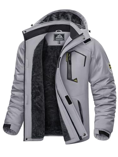 Image of KEFITEVD Mens Ski Jacket Breathable Warm Lined Winter Jacket with Removable Hood Snowboard Jacket Waterproof Outdoor Jacket, lightgrey,m