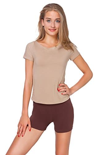 Image of FUTURO FASHION Super Soft Cotton Shorts Elastic Stretch Yoga Knickers, Breathable Short Leggings for Women, Yoga Cycling Sport Pants, Sizes UK 8-22 PSL5 Brown