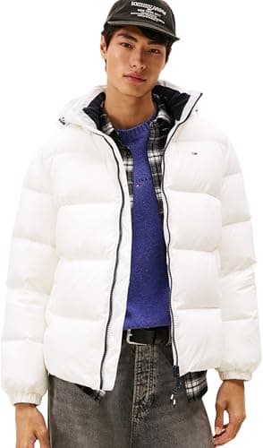 Image of Tommy Jeans Men’s Warm Essential Down Puffer Jacket, White (Ecru), XL