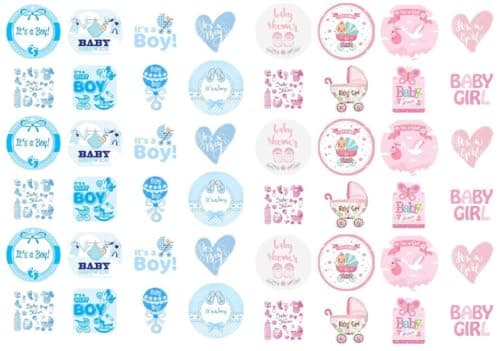 Image of 24 PRECUT Edible Baby Shower Boy Girl Cupcake Fairy Cake Wafer Decoration Toppers (Half & half)
