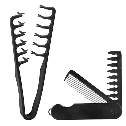 Image of Texture Comb, 2 PCS Wide Tooth Comb with Texture & Folding Pocket Comb Set, Roots Volume Styling Tool for Men Boys, Portable Fine Tooth & Wide Tooth Travel Combs for Curly Hair Beard Grooming Combing