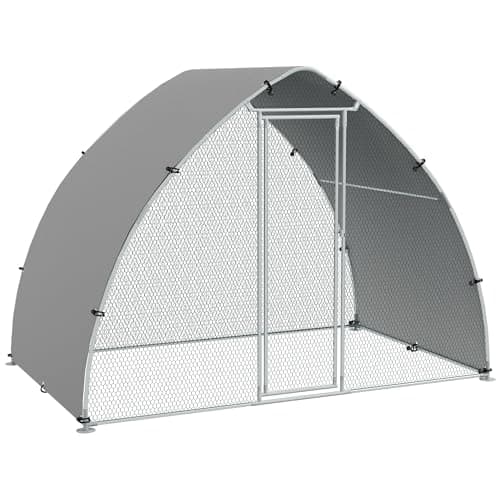 Image of PawHut Walk In Chicken Run, Galvanised Chicken Coop Outdoor with Cover, Poultry Cage, for 8-12 Chickens, Hens, Ducks, Rabbits, 3 x 1.9 x 2.2m - Silver Tone