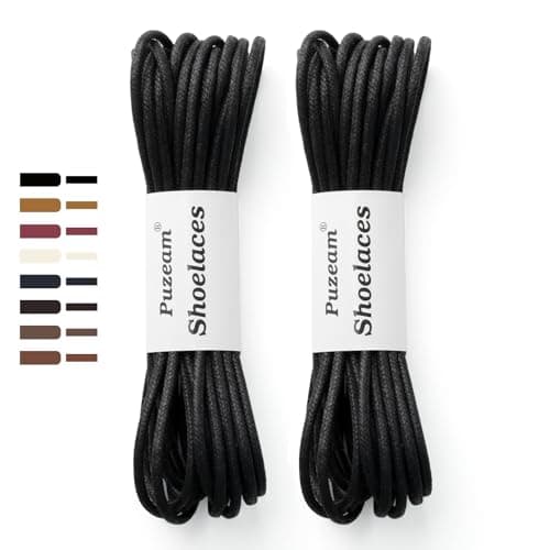 Image of Puzeam 2 Pairs Waxed Round Shoe Laces, 3 mm Thin Oxford Shoelaces for Men, Formal Leather Dress Boot Laces Black 80