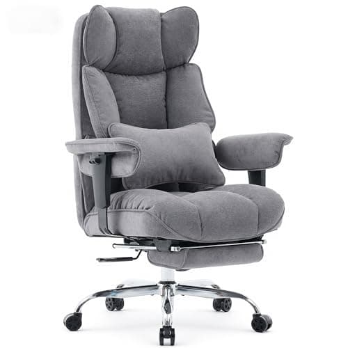 Image of Efomao Desk Office Chair, Big and Tall Fabric Executive Chair with Footrest, High Back Ergonomic Computer Chair, 200KG Heavy Duty Breathable Reclining Plush Padded Desk Chair for Home