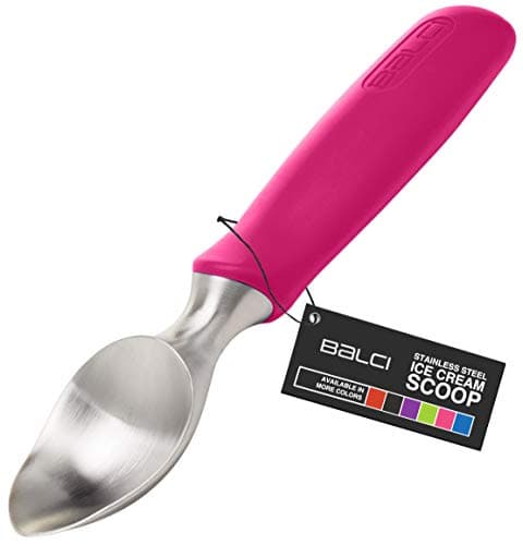 Image of BALCI Ice Cream Scoop - Heavy Duty Stainless Steel Icecream Scooper With Non-Slip Rubber Grip - Professional Metal Ice-Cream Spade - Dishwasher Safe – Pink