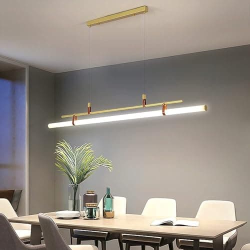 Image of Aioneer Minimalist 46W Hanging Ceiling Light Tube Suspended Lamps Led Strip Chandelier 45.27" Led Pendant Lamp Linear Kitchen Island Lighting Fixture For Dining Room Breakfast Ba