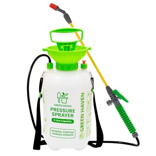 Image of Green Haven 5 Litre Garden Pressure Sprayer – Pump Action Sprayer with Adjustable Nozzle & Carry Strap – Weed Killer, Pesticide & Fertiliser Sprayer