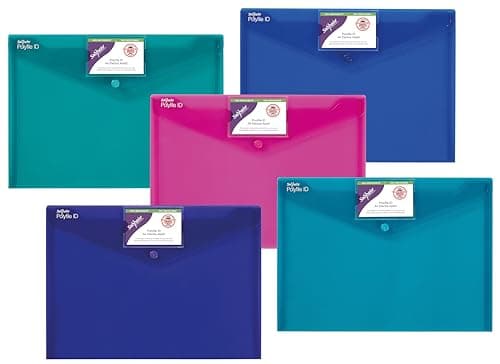 Image of Snopake A4 Polyfile ID Popper Wallet with Press Stud Closure – Electra Assorted [Pack of 5] Ref: 14734