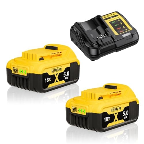 Image of 2x 5.0Ah Batteries and 4A Charger Replacement for Dewalt 18V Battery DCB184 DCB200 DCB180 DCB182 DCB101 DCB107 DCB112 DCB105 DCB115 DCB203 Applicable to Cordless Power Tools Battery with LED Indicator