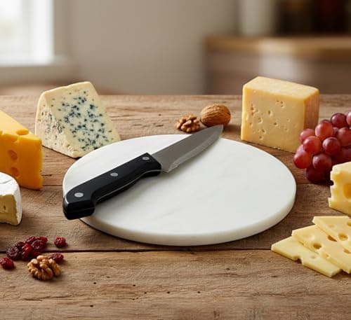 Image of KLEO Marble Chopping Board - Round Cheese Board & Wine Platter - White (9" Round)