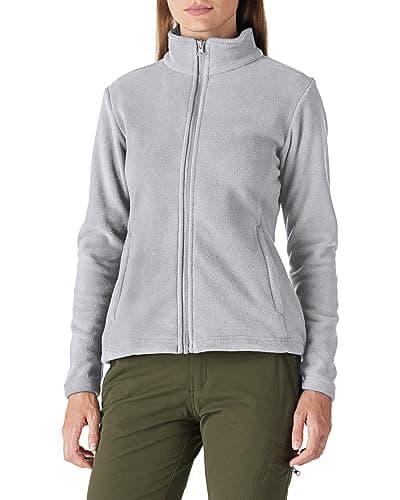 Image of Outdoor Ventures Womens Fleece Jackets Ladies Lightweight Warm Full Zip Coat Soft Outerwear Running Jacket With 4 Large Pockets Light Grey L