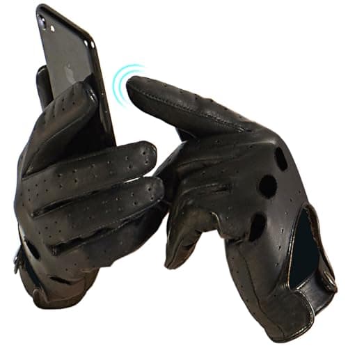 Image of Harssidanzar Leather Driving Gloves For Mens Sheepskin Unlined Driving Gloves Upgrade GM026UK6,Black,Size XXL
