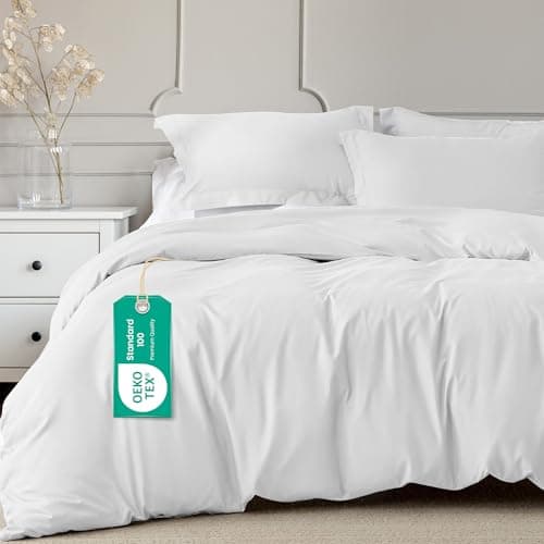Image of Linens World 200 Thread Count 100% Egyptian Cotton Duvet Quilt Cover Bedding Sets with Pillow cases (White, Double)