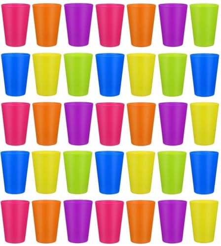 Image of KAHEIGN 36Pcs Reusable Plastic Cups, 250ml Children’s Kids Durable Plastic Drinking Cups Tumblers Set for Kitchen Outdoor Parties Picnics BBQ’s Travels (6 Bright Colors)