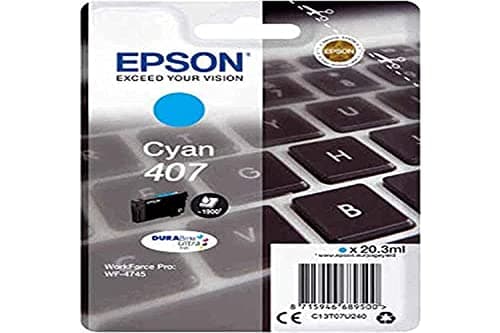 Image of Epson 407 Cyan Keyboard Genuine, Ink Cartridge DuraBrite Ultra WorkForce Pro WF-4745DTWF,20.3ml