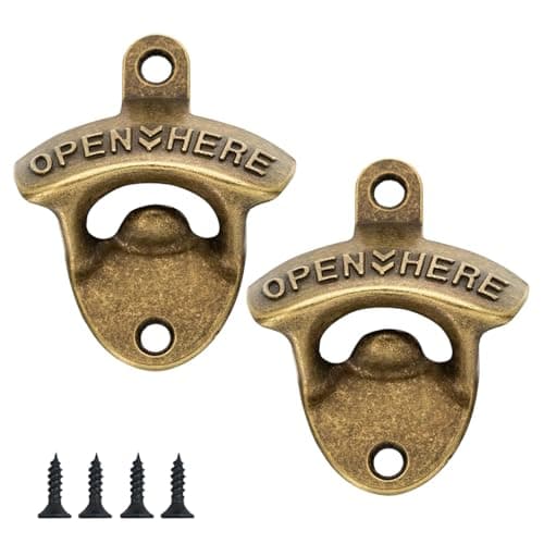 Image of Vintage Wall Mounted Beer Bottle Opener - Rustic Cap Remover with Screws for Kitchen, Bar, Garage, Patio, Man Cave