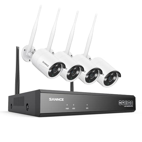 Image of SANNCE 5MP Wireless CCTV Security Camera System, 10 Channel NVR, 4x WiFi Outdoor Cameras 5MP, Two Way Audio, Works with Alexa, Human Detection, App Alert, IP66 Waterproof, NO HDD