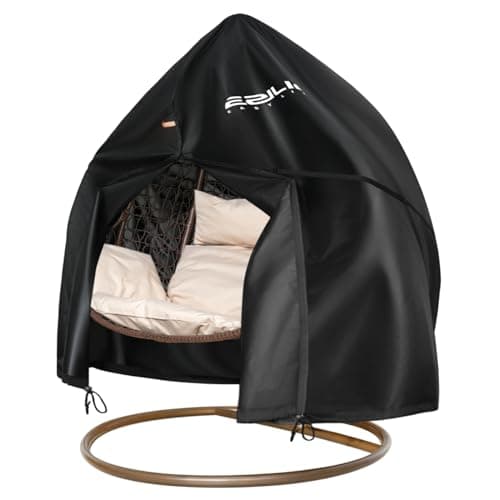 Image of Ezilif Double Egg Chair Cover, 420D Oxford Egg Chair Covers Waterproof Heavy Duty, Garden Hanging Egg Chair Cover with Zipper & Drawstring, UV-Anti & Windproof Cover for Swing Chair, 230x200cm