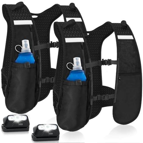 Image of GGIE Running Hydration Vest 2 Pack – Lightweight Reflective Running Vest Pack with 500ml Soft Flask & Headlamp, Adjustable Trail Backpack for Men Women, Ideal for Marathon Hiking Cycling & Climbing