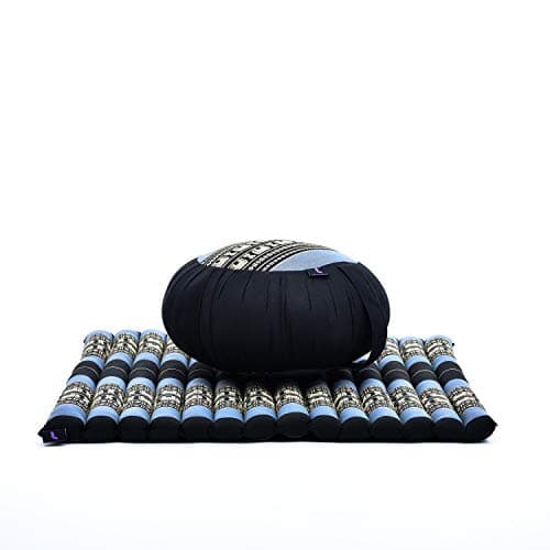 Image of LEEWADEE Meditation Cushion Set – 1 Round Zafu Yoga Pillow and 1 Square Roll-Up Zabuton Mat Filled with Eco-Friendly Kapok, blue