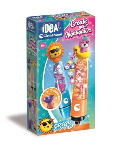 Image of Clementoni Idea – Create Your Highlighters: Crazy Summer, Personalised Highlighter Lab, Creative Kit for Children 6+ Years, with 3 Customisable Highlighters with Accessories, 18130