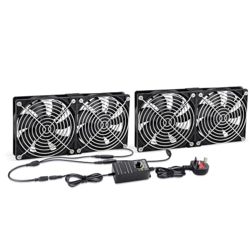 Image of GDSTIME 4 x 120mm Computer Fan with AC 220V 230V 240V Powered UK Plug 4V-12V Speed Controller Dual Ball Big Airflow 120mm x 25mm Server Rack Cooling Fan For Laptop Workstation Ventilation