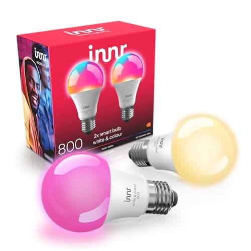Image of Innr Zigbee Smart Bulb, Works with Hue* and Alexa (Bridge Required), White & Colour, 16 Million Colours, E27 LED Screw Bulb, Dimmable, 880 Lumen, 2-Pack