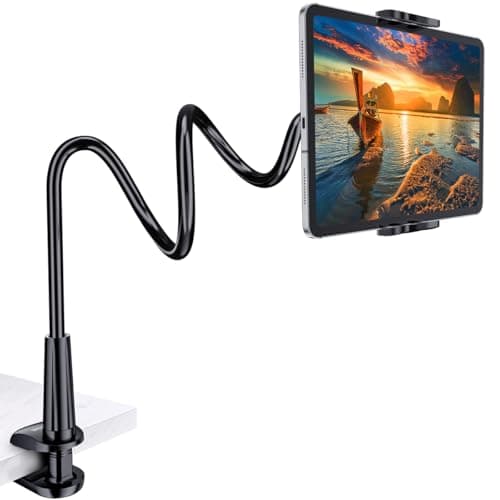 Image of Gooseneck Tablet Holder Stand for Bed: Tryone Adjustable Flexible Arm Tablets Mount Clamp on Table Compatible with iPad Air Mini | Galaxy Tabs | Kindle Fire | Switch or Other 4.7-10.5" Devices