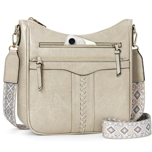 Image of RAINSMORE Cross Body Bag Women PU Leather Women's Cross-body Bags with Adjustable Wide Shoulder Strap Crossbody Bags for Women with Multiple Pockets Beige
