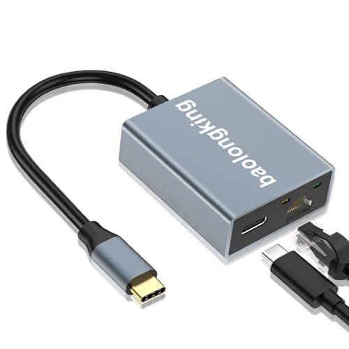 Image of USB C to Ethernet Adapter, 1000Mbps Ethernet to Type-C with USB Type-C Charging Port, Compatible with Chromecast, Google TV, iPad Air, etc.