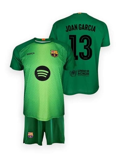 Image of FC Barcelona Goalkeeper Kit Kids Season 25/26, Green Jersey and Pants, Official Replica Joan Garcia, Unisex, 12 Years