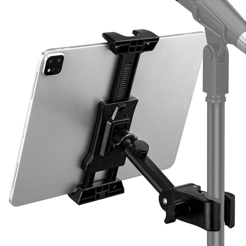 Image of LZSIG Tablet Holder for Microphone Stand, Adjustable Mic Music Sheet iPad Holder Mount, Smartphone Mic Stand Clip for All Screen Size 4.7 to 13.5-inch Devices