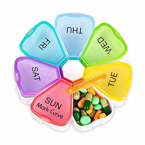 Image of Portable Weekly Pill Box | Easy to Open 7 Day Premium Quality Tablet Box | Travel Pill Case with Snap Shut Lids Design |Tablet Organiser for Vitamins, Supplements & Medicine - Mark Curve