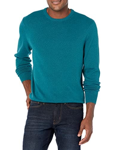Image of Amazon Essentials Men's Crewneck Sweater (Available in Big & Tall), Teal Blue Heather, Small