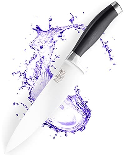 Image of Sabatier Professional Large Cooks/Chefs Kitchen Knife - 8in/20cm Taper Ground Stainless Steel Blade, Matt Black Rubberised Comfort Handle. Sharp for Longer, Lifetime Performance 25yr Guarantee