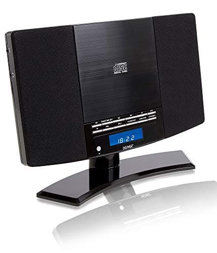 Image of Denver Radio CD Player With Speakers, Wall Mounted or Desktop Stand Small Mains Operated Alarm Clock Radio Boombox Home Audio CD Player with Remote Control - Black