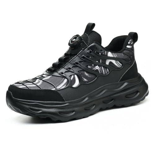 Image of Safety Trainers, Safety Shoes Men Women, Comfortable Lightweight Work Shoes, Upgraded Swivel Buckle Shoelaces (Black, Adult, Men, 7, Numeric, UK Footwear Size System, Medium)