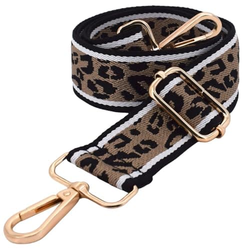 Image of Wide Leopard Purse Strap Replacement - Wide Adjustable Crossbody Shoulder Belt Handbag Strap with Gold Metal Buckle